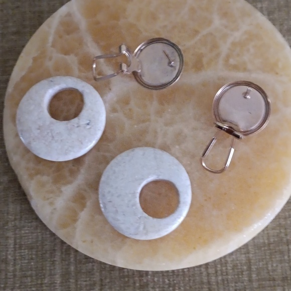 Gold Tone Versatile Cream Stone Post Earrings - Picture 3 of 11